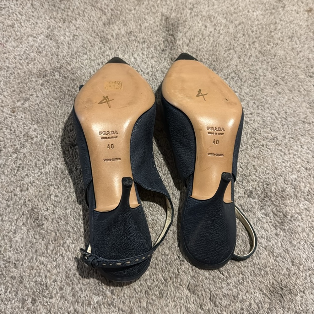 Prada Black Slingback Pointed Toe Heels with Silver Buckle - Picture 11 of 13